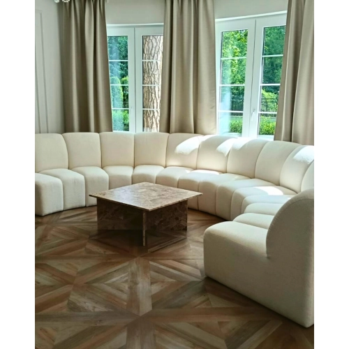 Designerski Sofa Narożnik MODUŁOWY Paris - UKŁADAJ DOWOLNE KOMBINACJE W PÓŁOKRĘGU BUBBLE Tkanina BOUCLE Manza